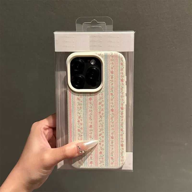 Pink & Blue Striped Flower Case