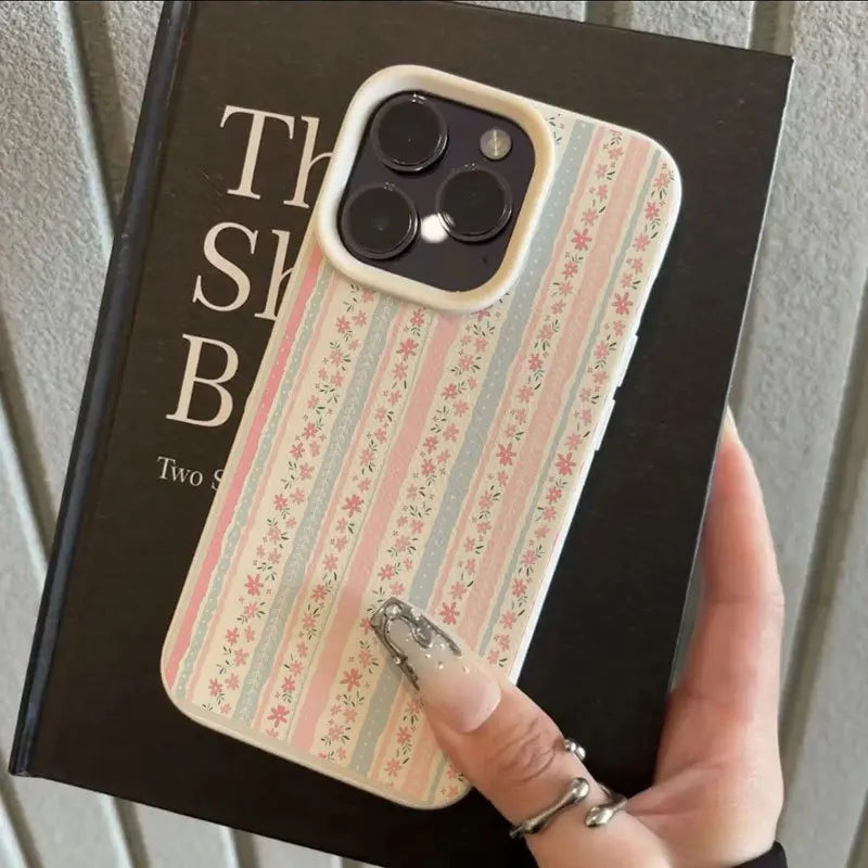 Pink & Blue Striped Flower Case