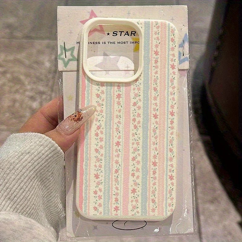 Pink & Blue Striped Flower Case
