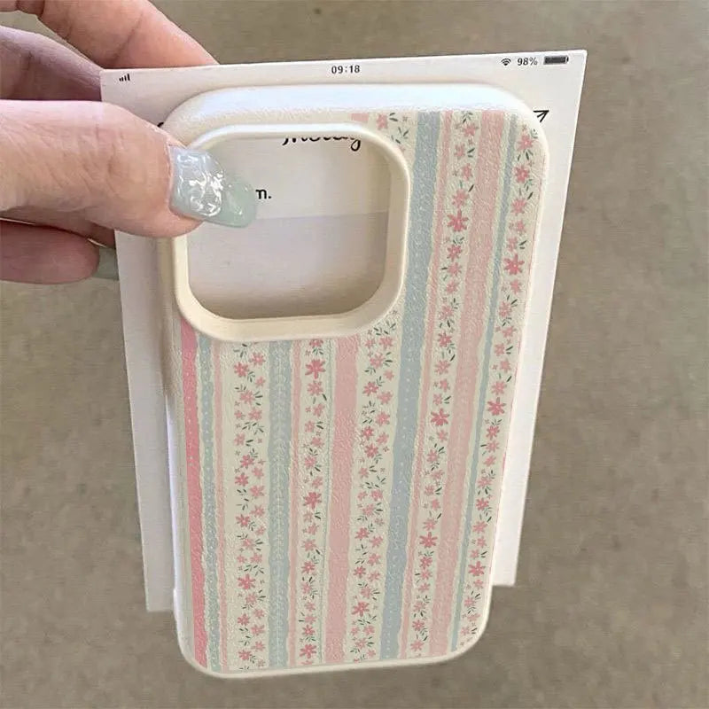 Pink & Blue Striped Flower Case
